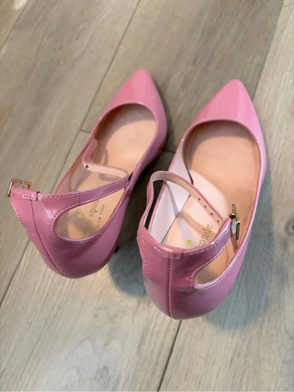 kate spade Pink Patent Pointed-Toe Pumps with Ankle Strap size 6.5